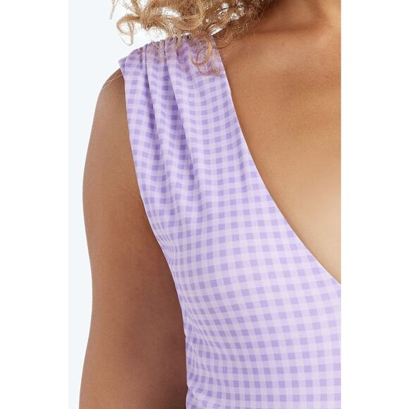 Summersalt The Ruched Backflip Swimsuit - Gingham in Lavender & Ivy, Size 14 - Picture 10 of 10